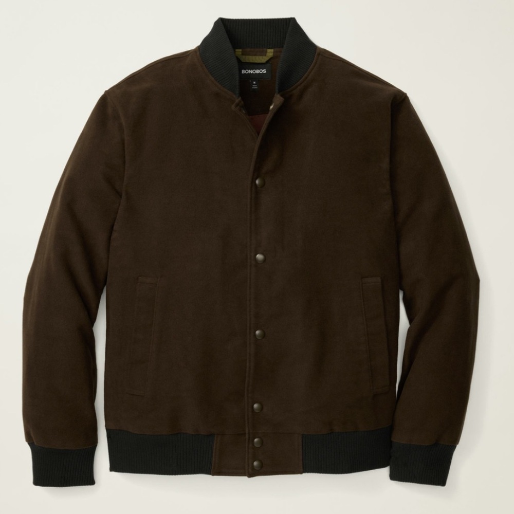 Bonobos Men’s Dark Brown Italian Moleskin Bomber Jacket (Medium)